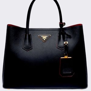 Prada Medium Saffiano Leather Double Bag Black/Fiery Red